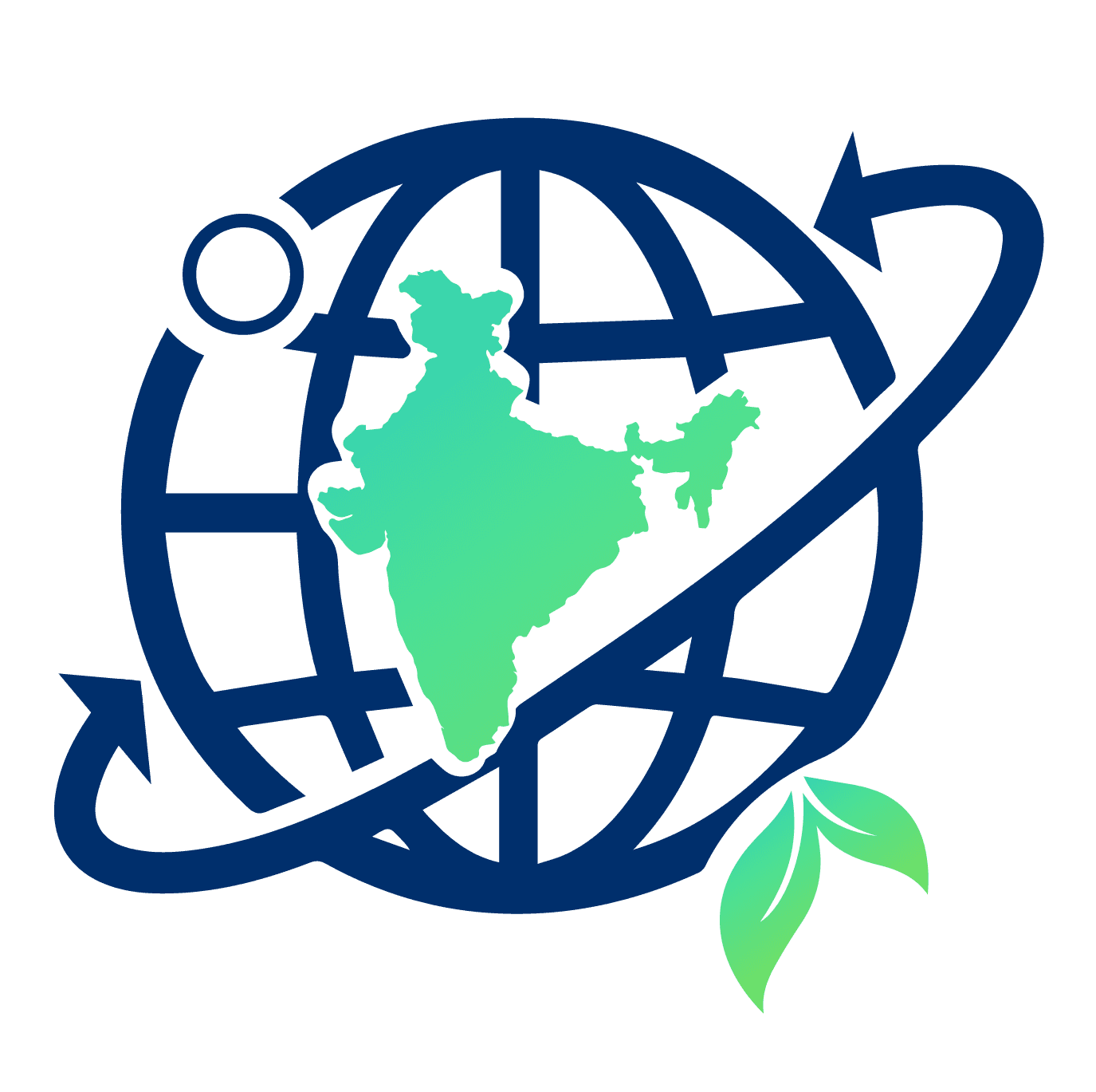 The Bhumi mark: a graticuled globe with the Indian subcontinent, an orbit path and a leaf.